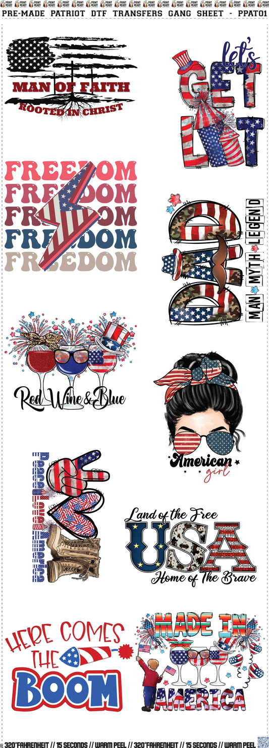 Pre-Made Patriot DTF Transfers Gang Sheet - PPAT01