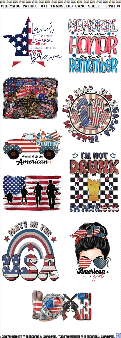 Pre-Made Patriot DTF Transfers Gang Sheet - PPAT04