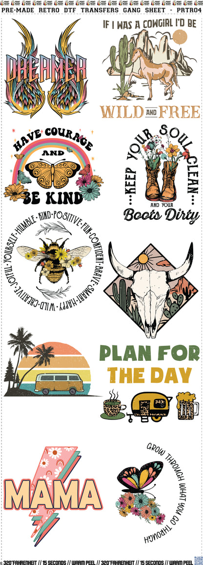 Pre-Made Retro DTF Transfers Gang Sheet - PRTR04