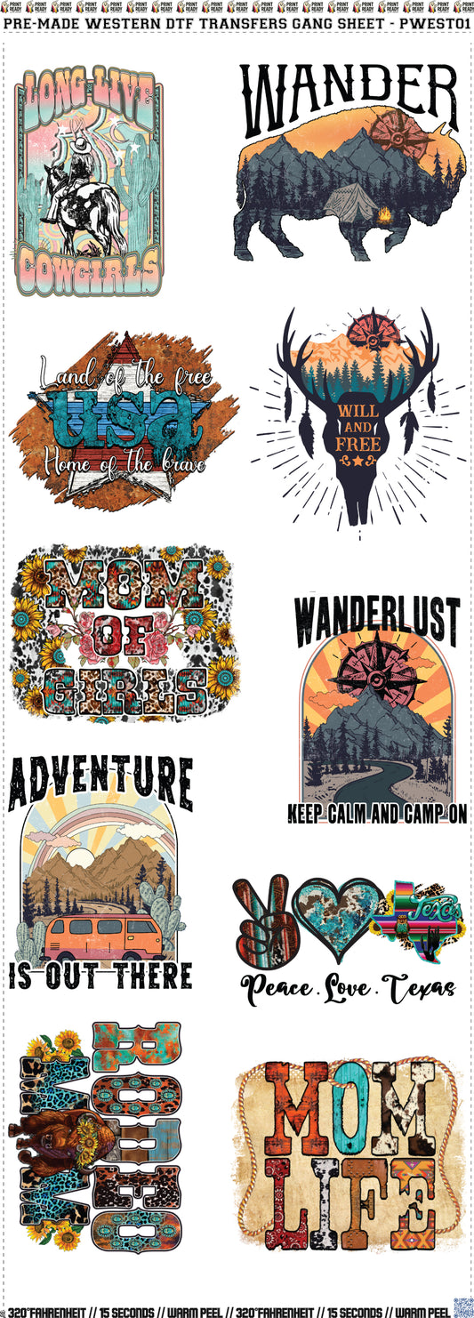 Pre-Made Western DTF Transfers Gang Sheet - PWEST01