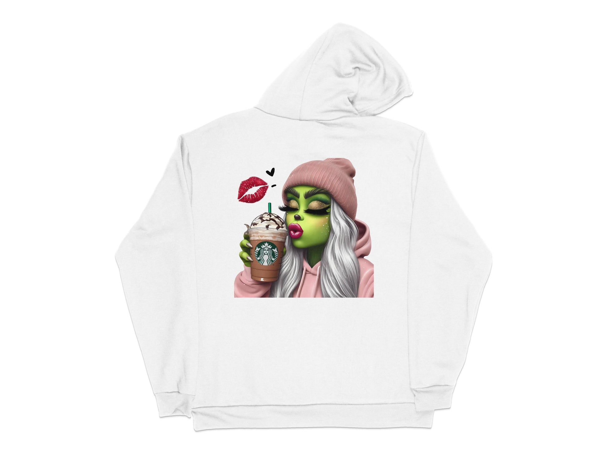 Witch Sipping Coffee Hoodie, Cute Witch Green Face Girls Fall Sweatshirt, Autumn Witchcraft Casual Outfit