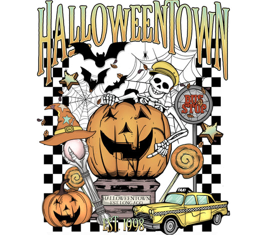 Halloween Town Pumpkin and Ghost Illustration, Vintage Style Halloween Decor, Spooky Wall Art Print, Established 1998