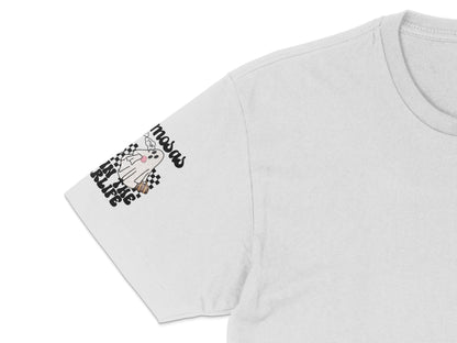 White T-Shirt with Cute Cat and Fish Bones Graphic, Unisex Casual Tee, Creative Apparel Gift