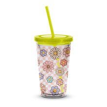 Floral Pattern Tumbler with Straw, Reusable Travel Cup, Spring Daisy Print, Colorful Insulated Drinkware, Gift Idea