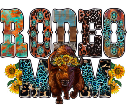 Colorful Rodeo Themed Wall Art, Buffalo with Sunflowers, Rustic Western Decor, Turquoise Animal Print