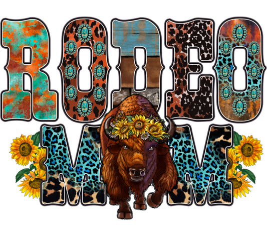 Colorful Rodeo Themed Wall Art, Buffalo with Sunflowers, Rustic Western Decor, Turquoise Animal Print