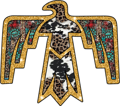 Colorful Leopard and Turquoise Print Thunderbird Wall Art, Southwestern Decor, Unique Boho Chic Home Decoration