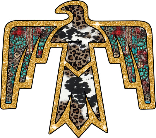 Colorful Leopard and Turquoise Print Thunderbird Wall Art, Southwestern Decor, Unique Boho Chic Home Decoration