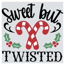 a candy cane with holly leaves and the words sweet but twisted
