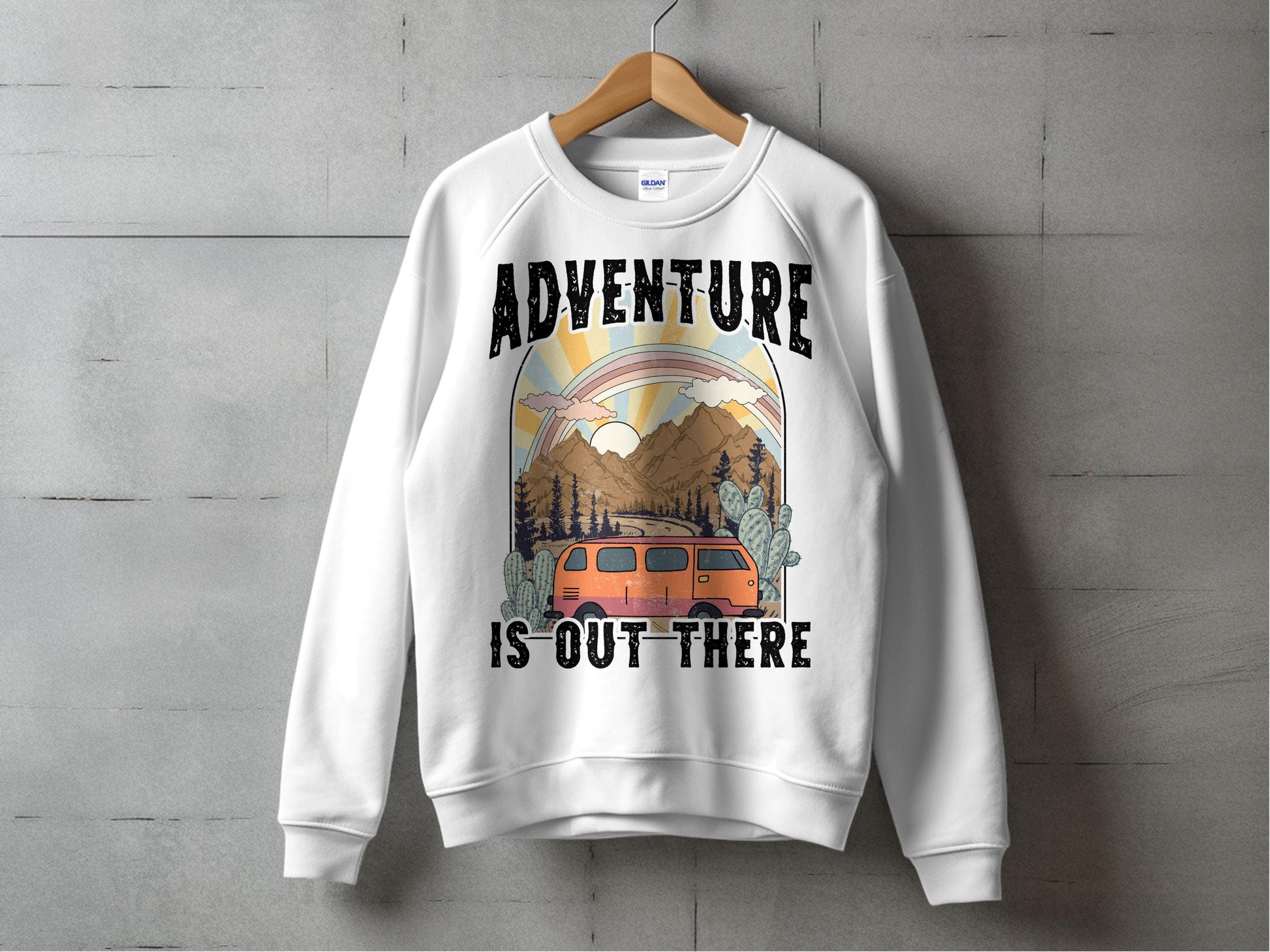 Adventure Out There Sweatshirt, Camping Graphic Sweater, Vintage Van Outdoor Unisex Pullover
