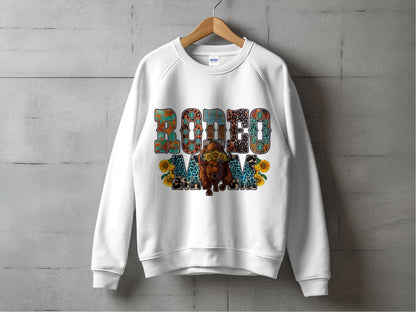 Rodeo Mom Graphic Sweatshirt, Floral Bull Design, Women's Western Casual Wear, Trendy Fall Fashion Top