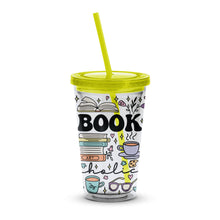 Colorful Book Lover Printed Tumbler, Insulated Cup with Lid and Straw, Art and Coffee Design, Gift for Readers and Writers