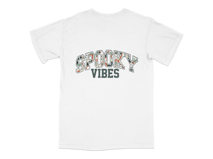 Spooky Vibes T-Shirt, Halloween Graphic Tee, Casual Unisex White Shirt for Fall Festivities