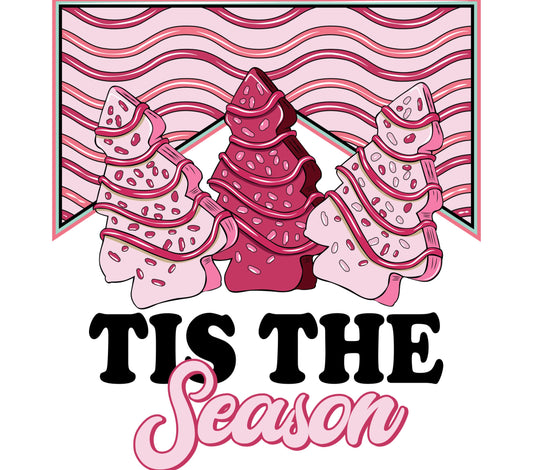 Festive Pink Christmas Trees Art Print, Tis The Season Holiday Wall Decor, Colorful Winter Home Decoration