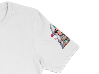 Women's Pop Art Style Printed Tee, Modern Graphic T-Shirt, Unique Coffee Lover Design, Casual Streetwear, Fashion Top