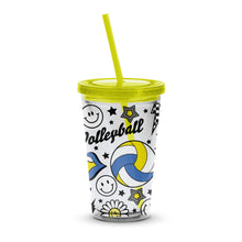 Colorful Volleyball Themed Tumbler with Straw, Sports Drinkware, Cheerful Smiley Faces, Durable Kids Cup, Gift for Athletes