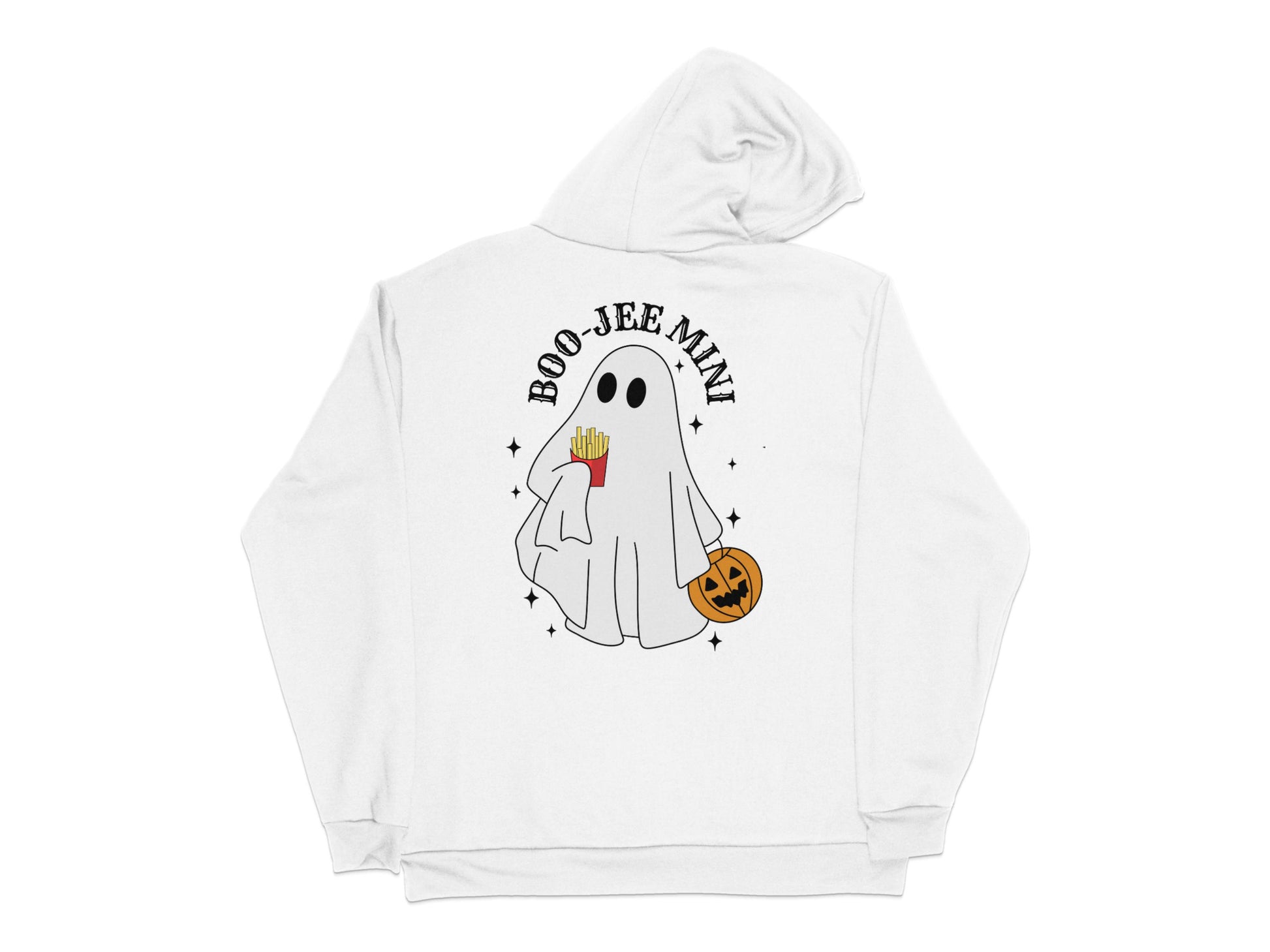 Cute Ghost Graphic Hoodie, White Halloween Sweatshirt, Spooky Autumn Wear, Unisex Ghost Pullover Hoodie with Pumpkin