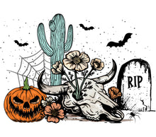 Halloween Themed Wall Art, Spooky Cactus, Pumpkin, Skull Print, RIP Tombstone Decor