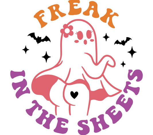 Halloween Ghost Sticker, Cute Spooky Decal, 'Freak in the Sheets' Motif, Fun Ghost with Heart, Bat Accents