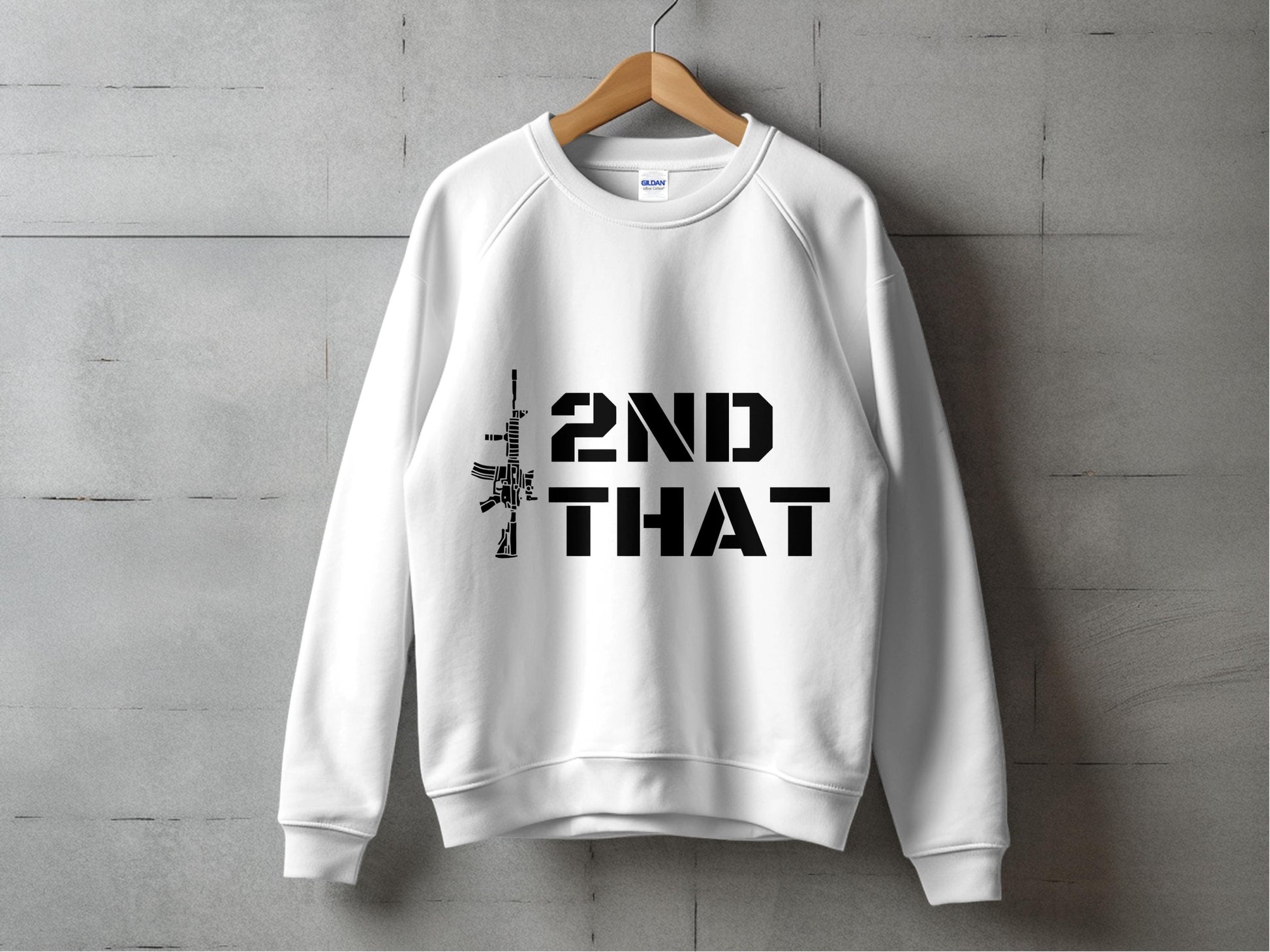 Unisex White Sweatshirt with Black Text '2ND THAT' Casual Pullover Design
