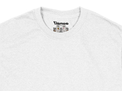Chicmomos Brand White T-Shirt, Minimalist Embroidered Logo, Casual Cotton Top for Everyday Wear