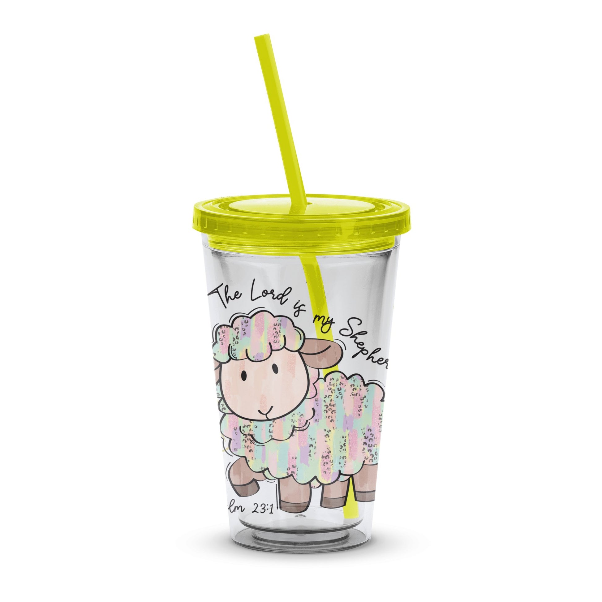 Christian Tumbler Cup, Insulated Travel Mug, Cute Sheep Design, Scripture Verse, Psalm 23:1, Gift Idea