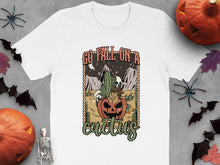 Fall Cactus Graphic T-Shirt, Funny Halloween Succulent Tee, Autumn Pumpkin Design, Casual Wear