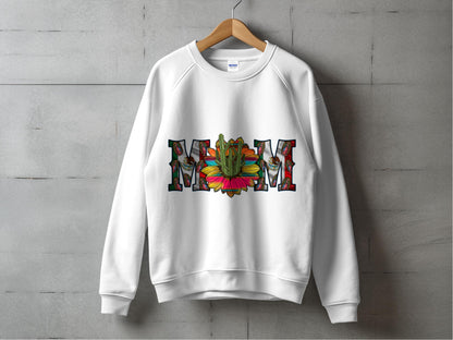 Colorful Floral MOM Print Sweatshirt, Beautiful Flower Graphic Women's Pullover, Casual Spring Apparel, Unique Gift for Mothers.