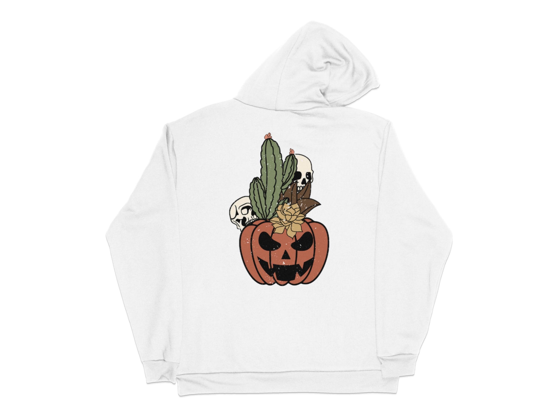 Halloween Pumpkin Cactus Hoodie, Unisex White Sweatshirt with Fall Cactus Design, Autumn Apparel