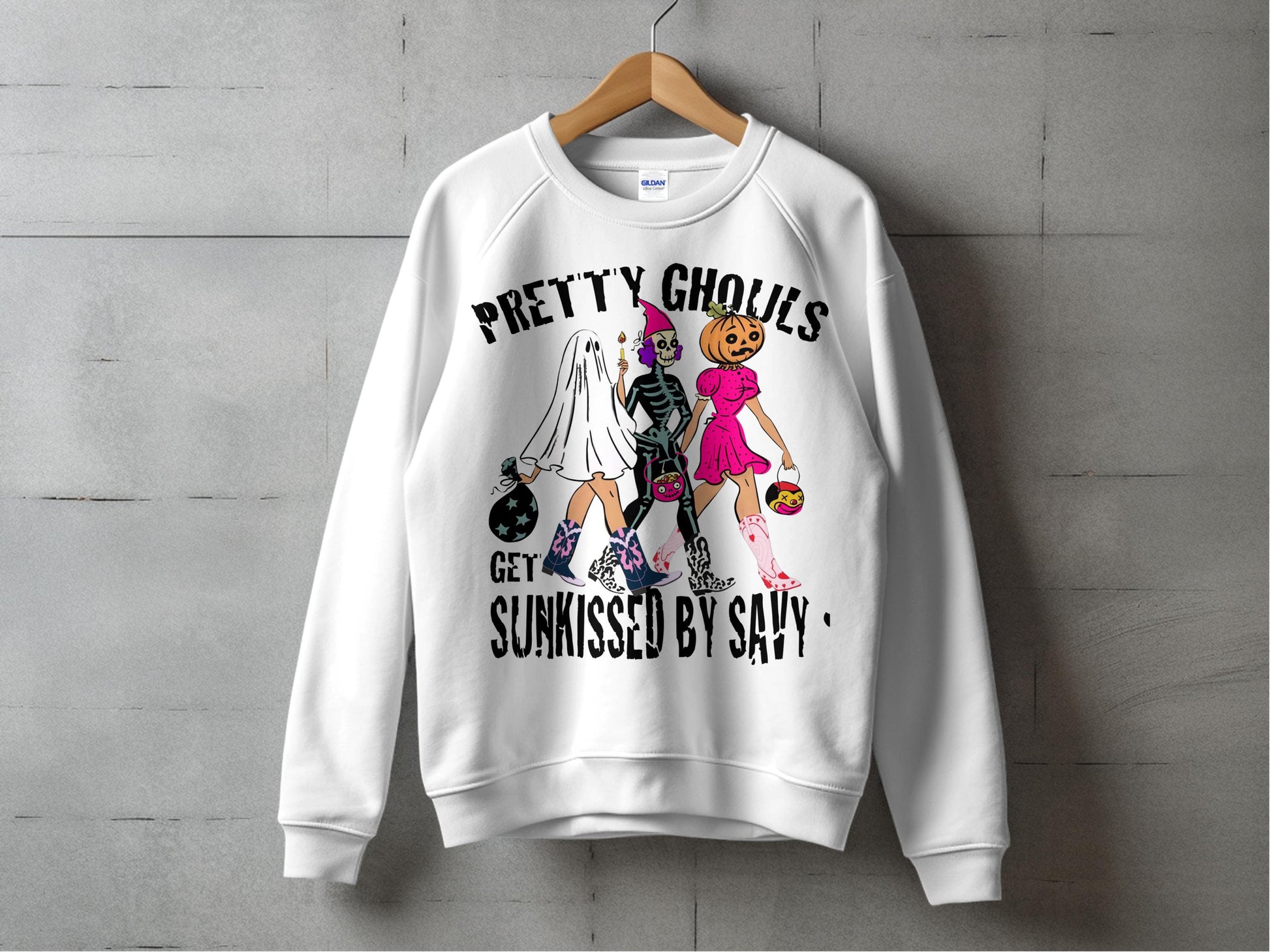 Halloween Themed Sweatshirt Pretty Ghouls Sun Kissed Sayings Women's Casual Top