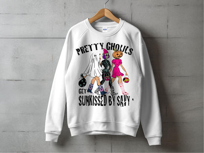 Halloween Themed Sweatshirt Pretty Ghouls Sun Kissed Sayings Women's Casual Top