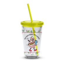Cute Santa Tumbler, Christmas Coffee Cup, Holiday Themed Travel Mug with Straw, Festive Drinkware