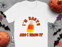Halloween Candy Corn T-Shirt 'I'm Nasty and I Know It' Funny Spooky Tee, Festive Fall Clothing, October Party Outfit