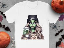 Zombie Girl Graphic T-Shirt, Leopard Print Fashion, Spooky Halloween Casual Wear, Unique Monster Art Tee