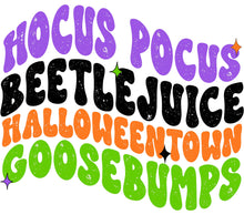 Hocus Pocus Beetlejuice Halloweentown Goosebumps Halloween Graphic T-Shirt Design Colorful Artwork