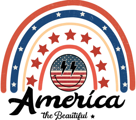 Vintage American Flag Rainbow Graphic T-Shirt, Patriotic USA Stars Stripes Tee, Independence Day Apparel, America the Beautiful Shirt