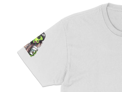 White T-Shirt with Unique Green Monster Print, Casual Graphic Tee, Unisex Fashion Top