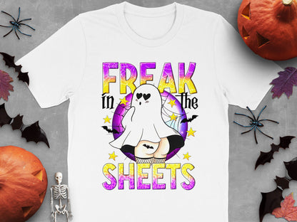 Halloween Ghost T-Shirt, Freak in the Sheets Funny Quote, Spooky Cute Graphic Tee, October Fall Fashion, Unisex Adult Clothing