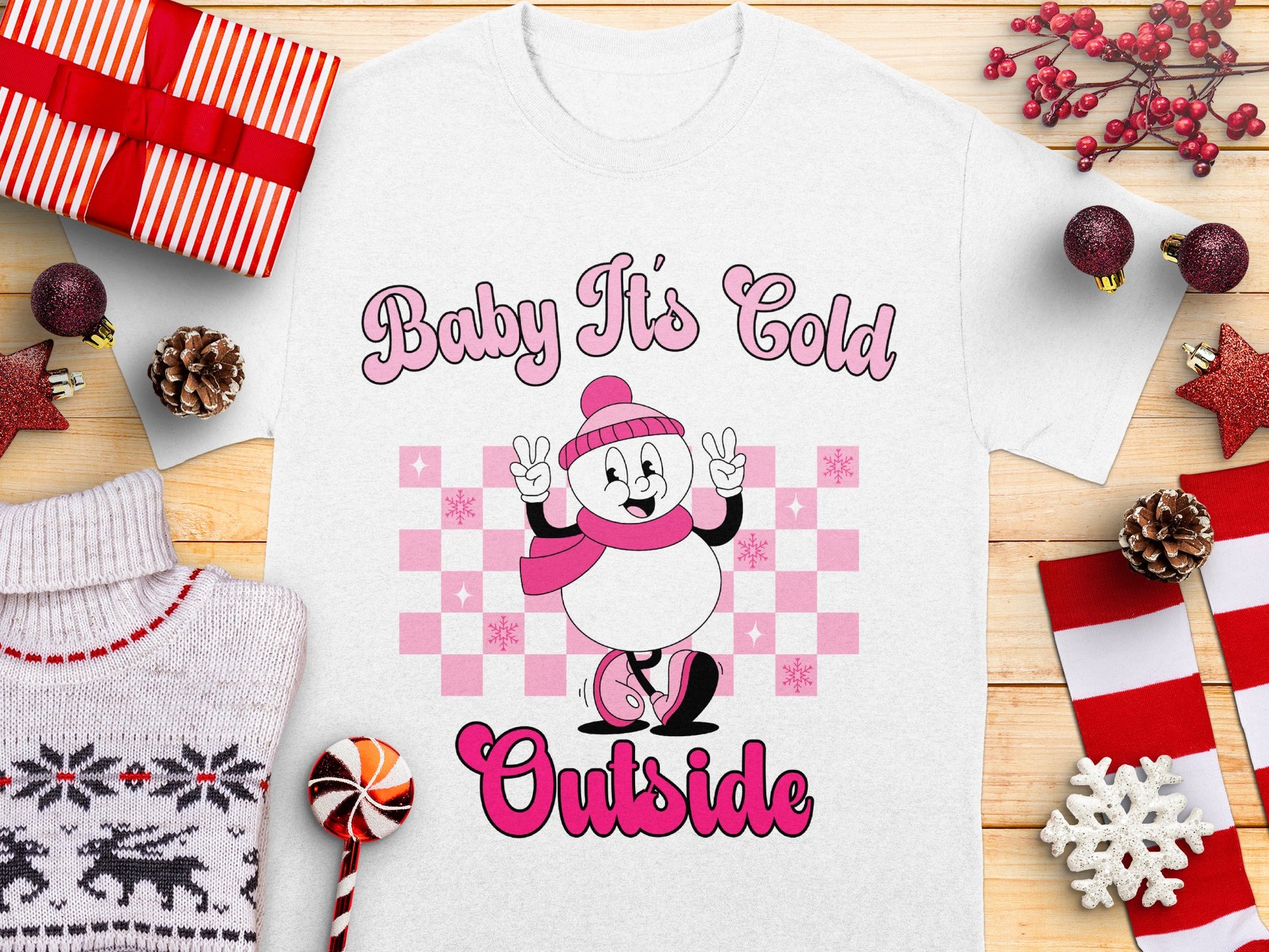 Baby It's Cold Outside Snowman T-Shirt, Winter Holiday Tee, Christmas Casual Wear, Festive Graphic Shirt