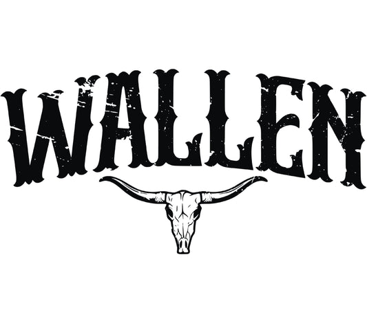 Wallen Skull Bull Horns Graphic T-Shirt Western Style Distressed Print