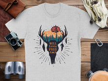 Men's Graphic Tee, Deer Silhouette, Sunset, Adventure, Outdoor, Will and Free, Nature T-Shirt