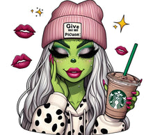 Trendy Green Alien Girl Art Print, Quirky Space Coffee Lover Illustration, Unique Colorful Wall Decor