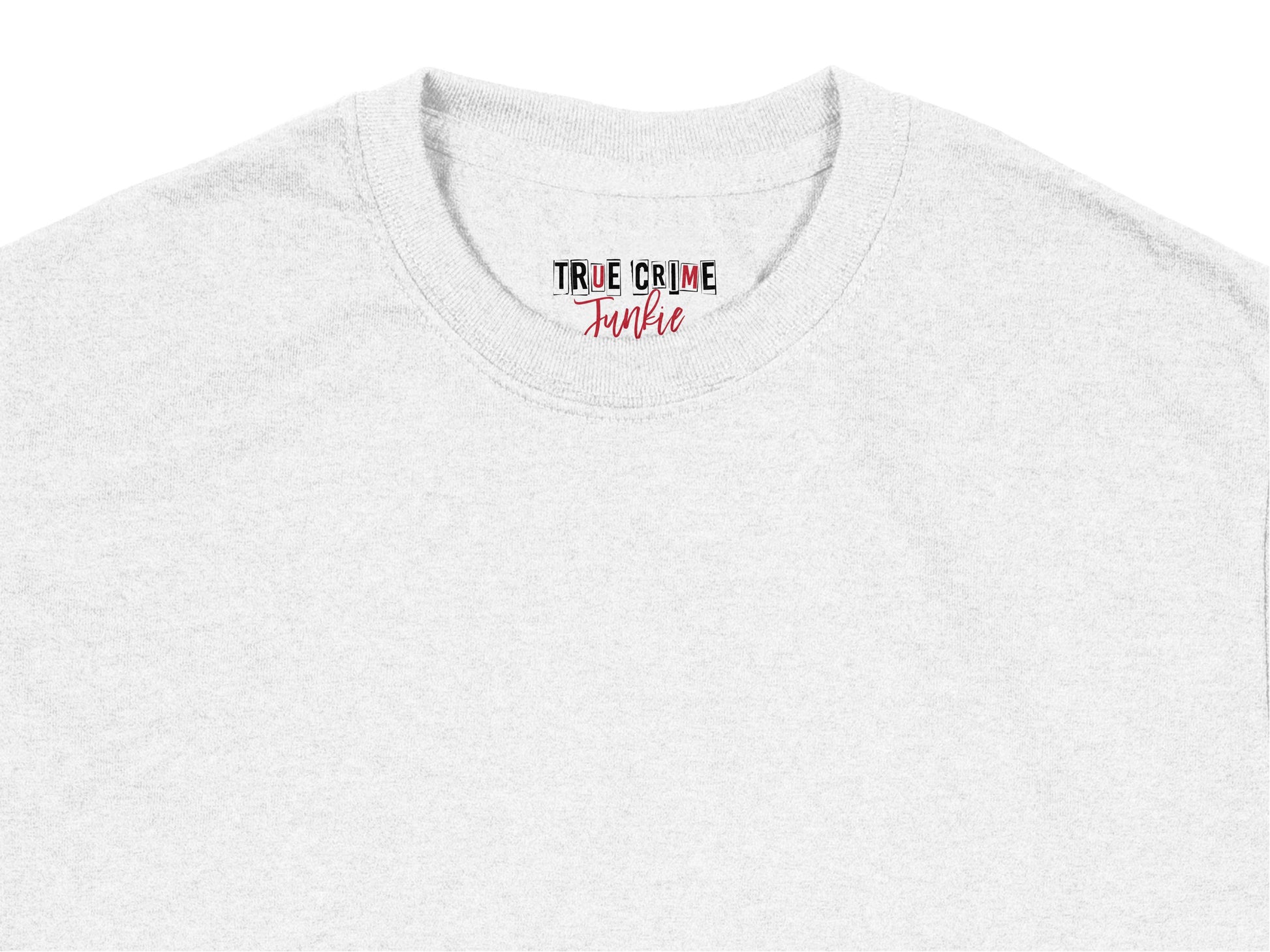 True Crime Junkie Graphic T-Shirt, Unisex Grey Cotton Tee, Casual Apparel for Crime Podcast Fans