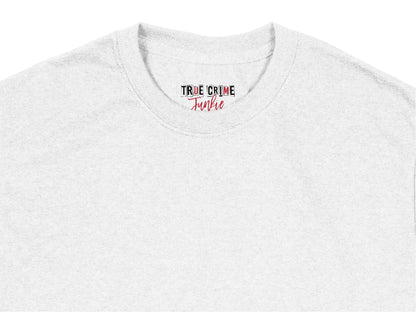 True Crime Junkie Graphic T-Shirt, Unisex Grey Cotton Tee, Casual Apparel for Crime Podcast Fans