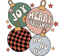Merry Christmas Joy Ho Ho Ho Ornaments, Festive Holiday Decor, Colorful Xmas Balls Illustration, Winter Season Wall Art, Checker Pattern