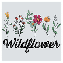 the words wildflower written in black and white