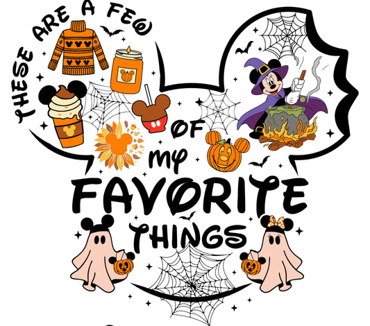 Halloween Favorite Things T-Shirt Design, Witch, Pumpkin, Ghosts, Fall Graphic Tee, Spooky Season Illustration