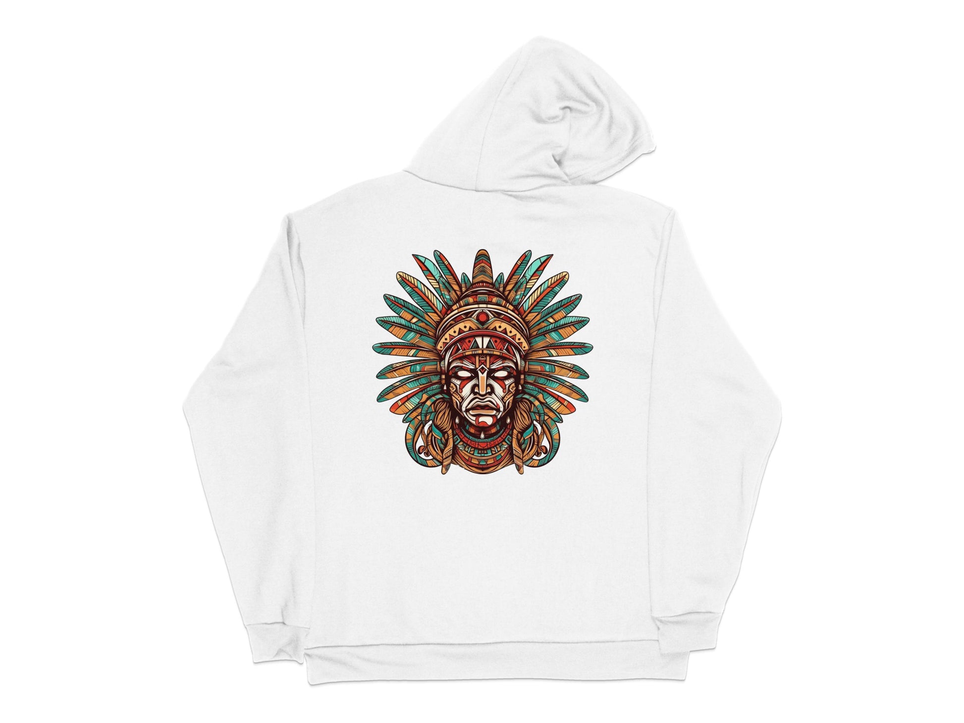 Native American Chief Print Hoodie, Vibrant Tribal Graphic Unisex Sweatshirt, Colorful Boho Style Apparel