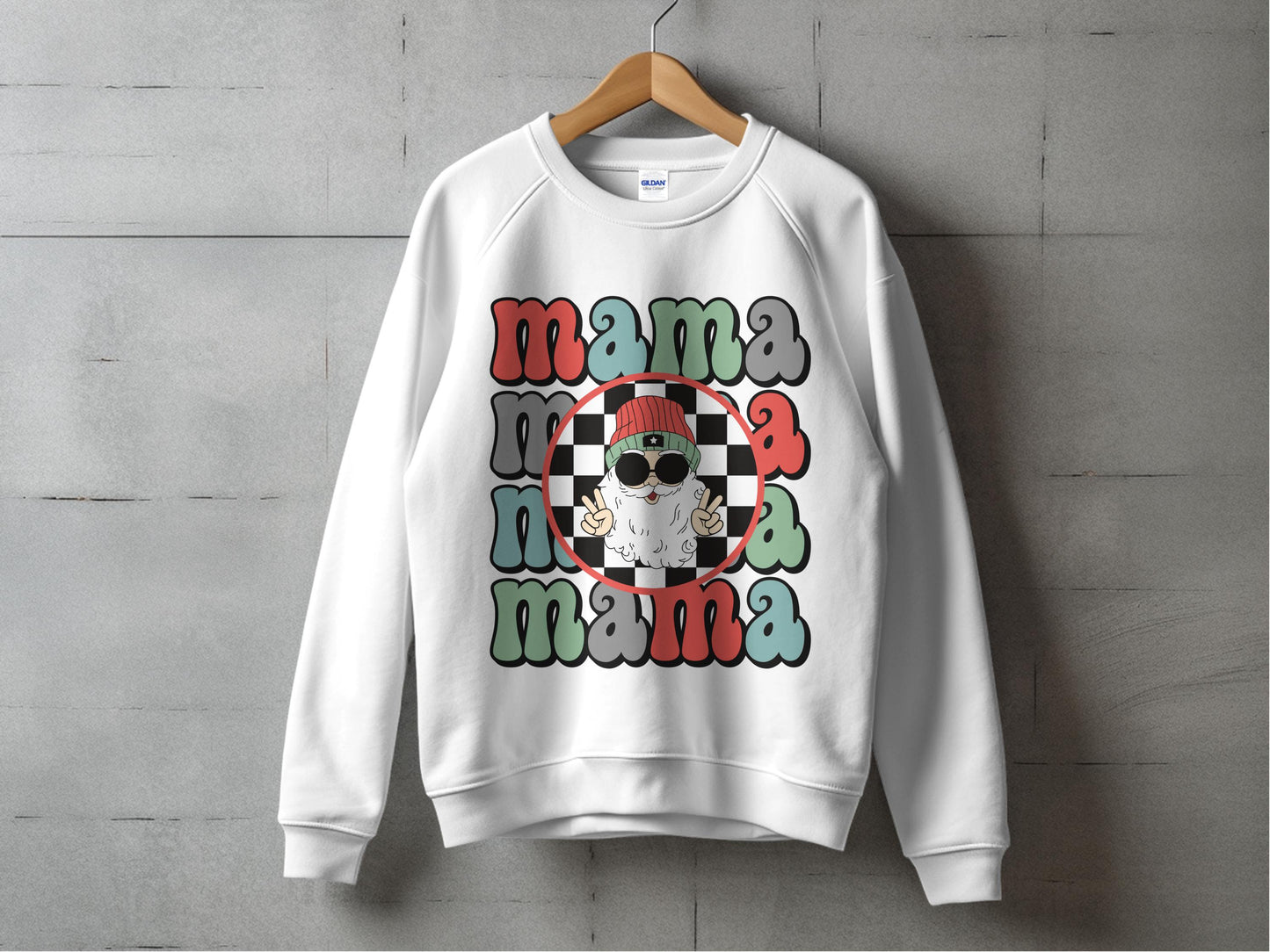 Mama Bear Plaid Sweatshirt, Mama Christmas Pullover, Holiday Graphic Sweater with Sunglasses and Hat