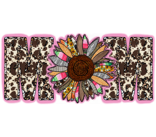 Leopard Print Sunflower Mom Graphic, Floral Animal Pattern, Digital Download Artwork for Printing and Crafts